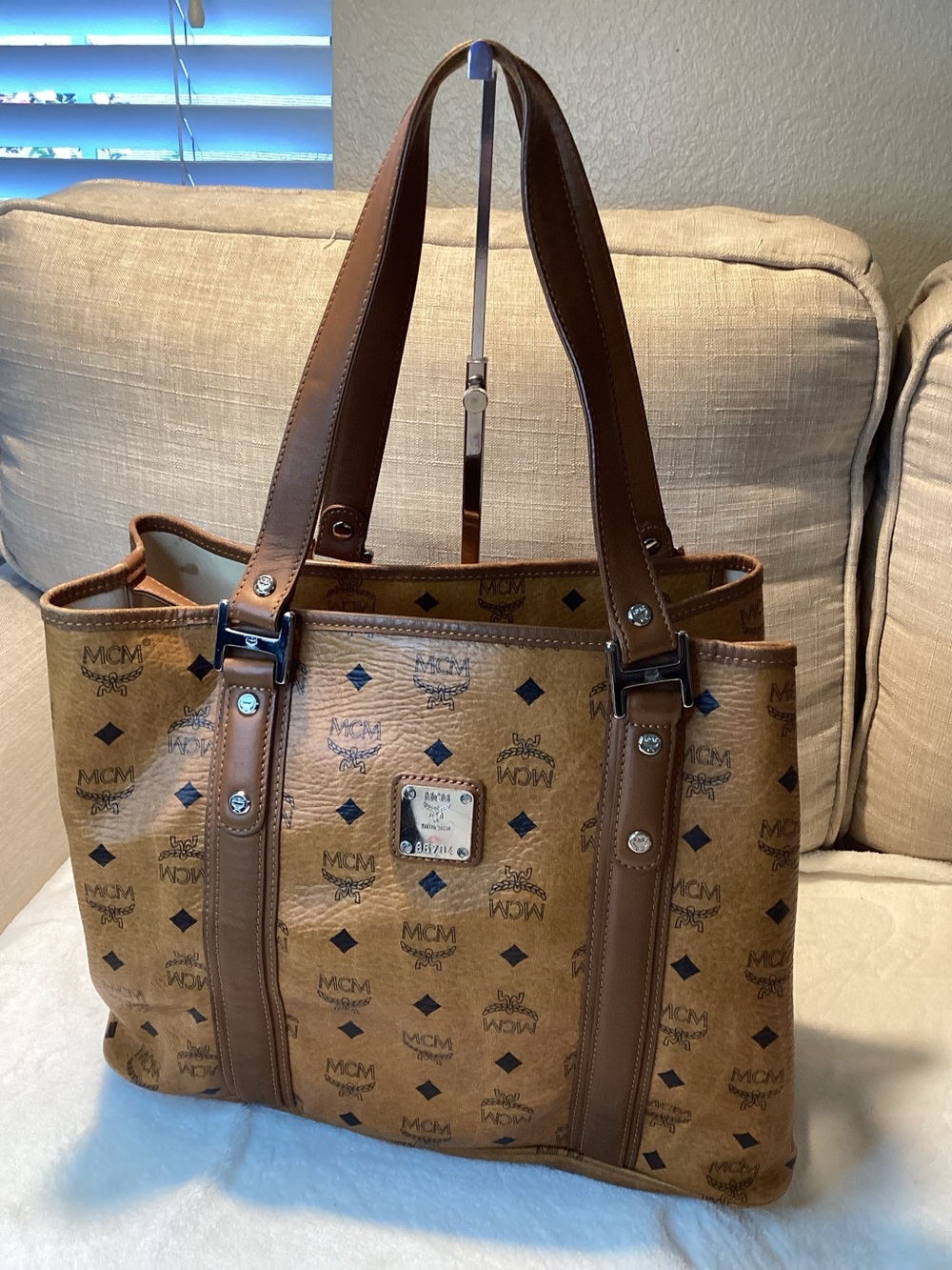 MCM Cognac Visetos Logo Shoppers Tote